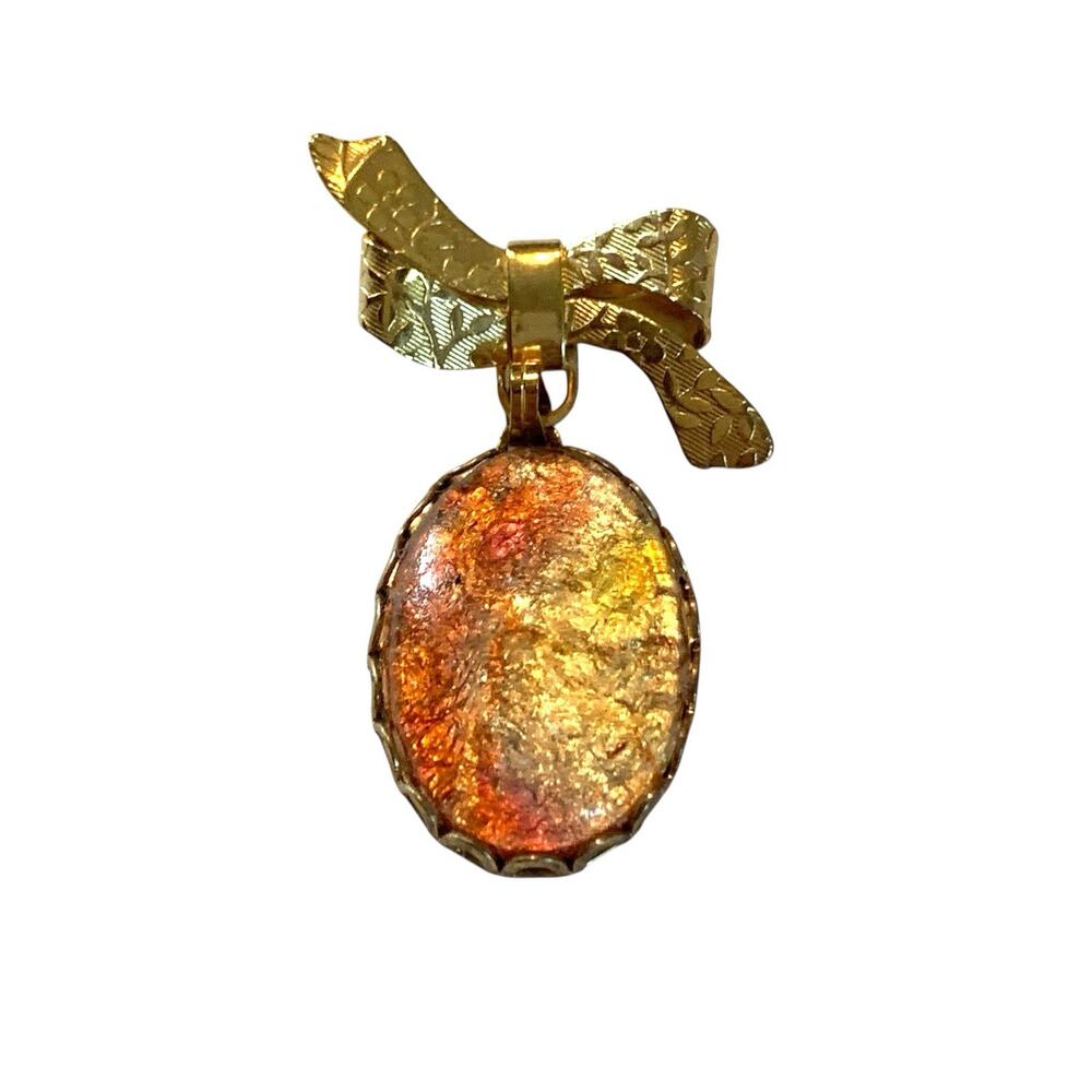 Vintage 50s Faux Opal Crackle Foiled Brooch Dangle Bow Pin